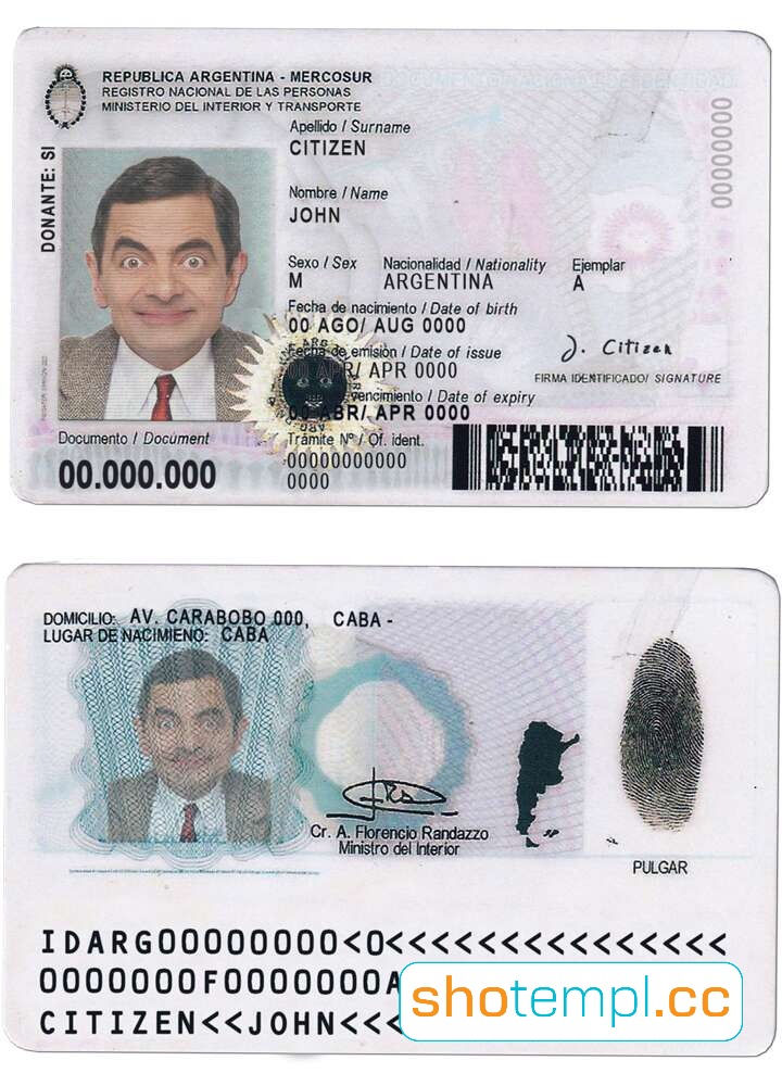 Argentina ID Card PSD Template V1
